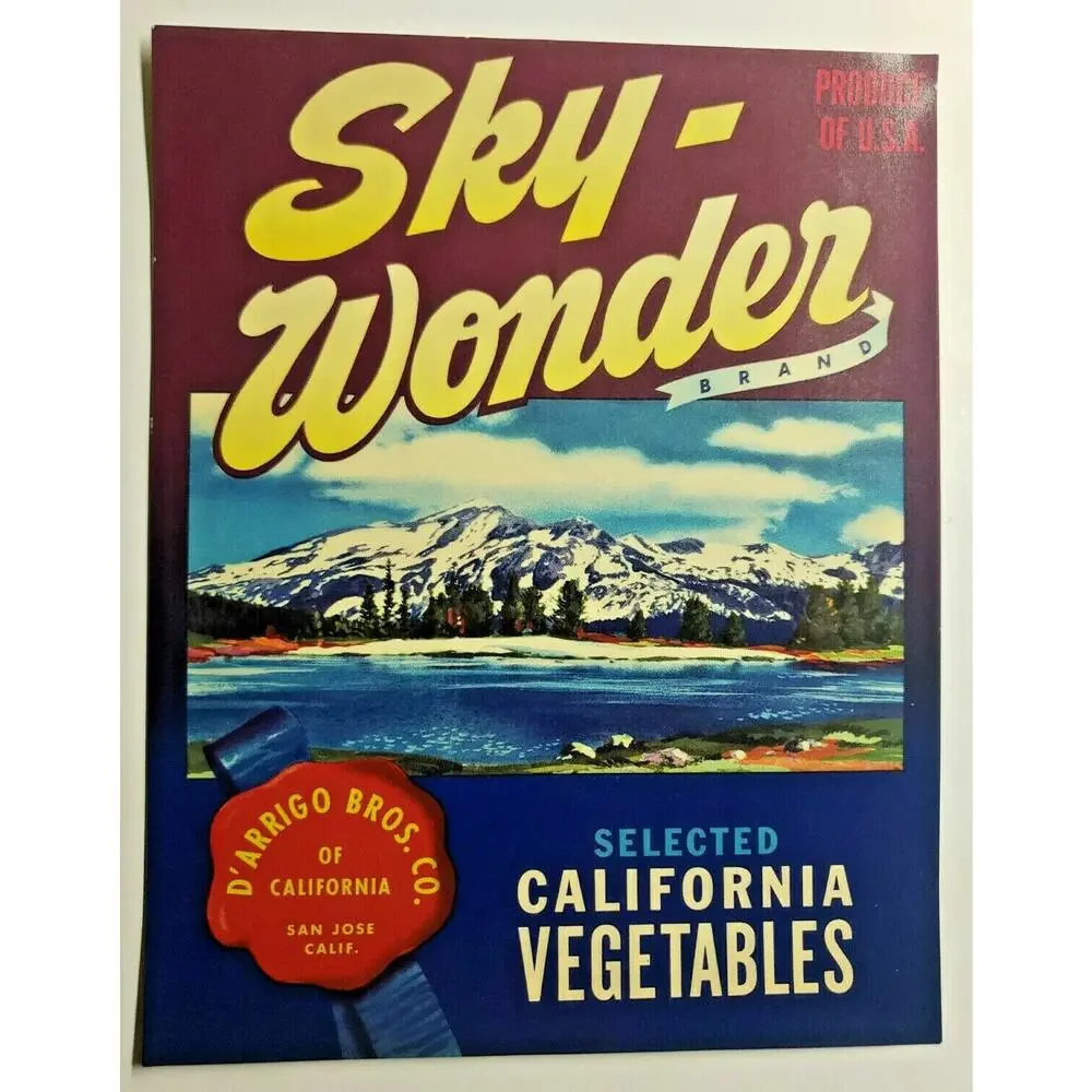 Vintage 1940's Sky Wonder DArrigo Bros‎ Vegetable Crate Label (B-2)